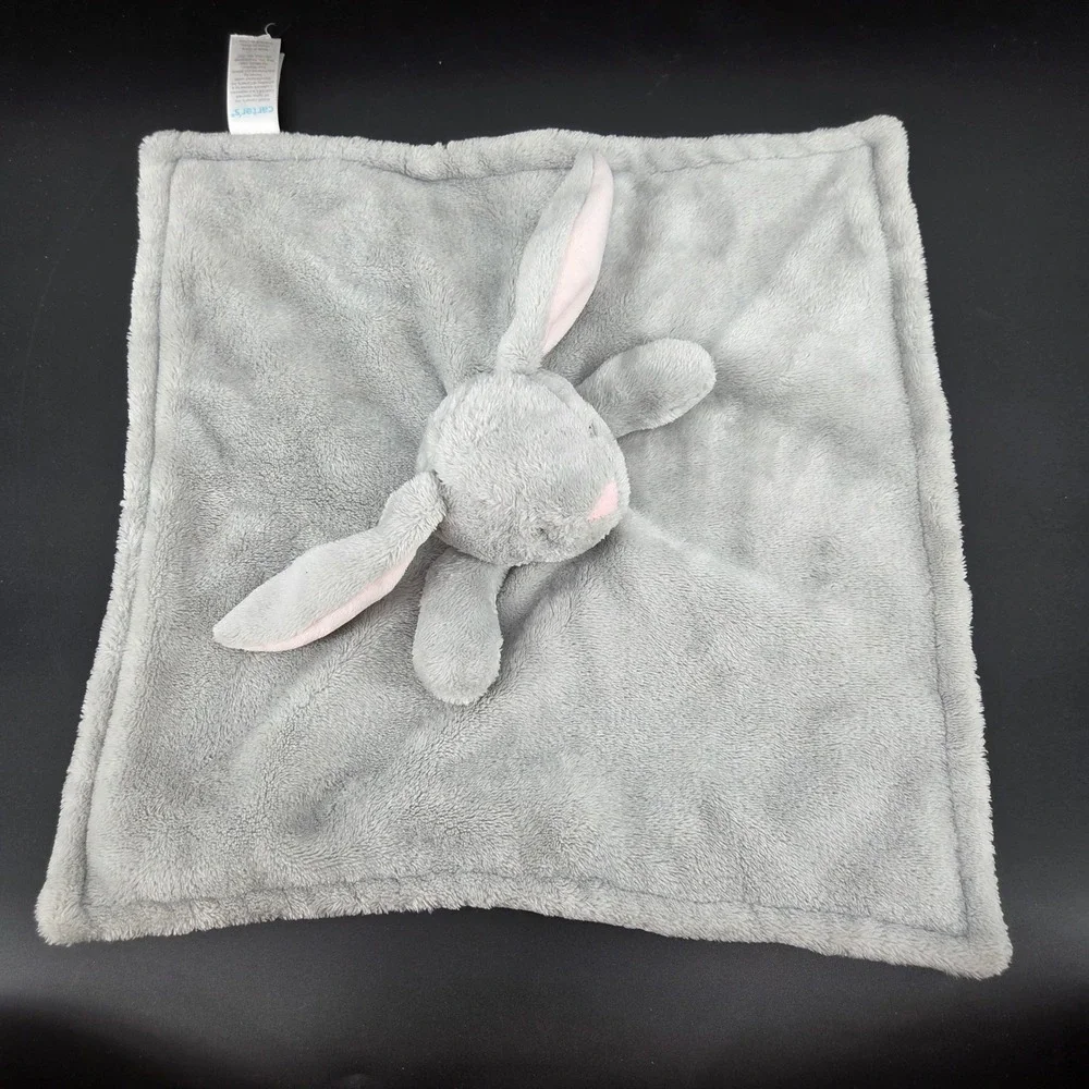 Carter's Gray Bunny Rabbit Security Blanket Lovey Plush Pink Ears 2020 PA8253